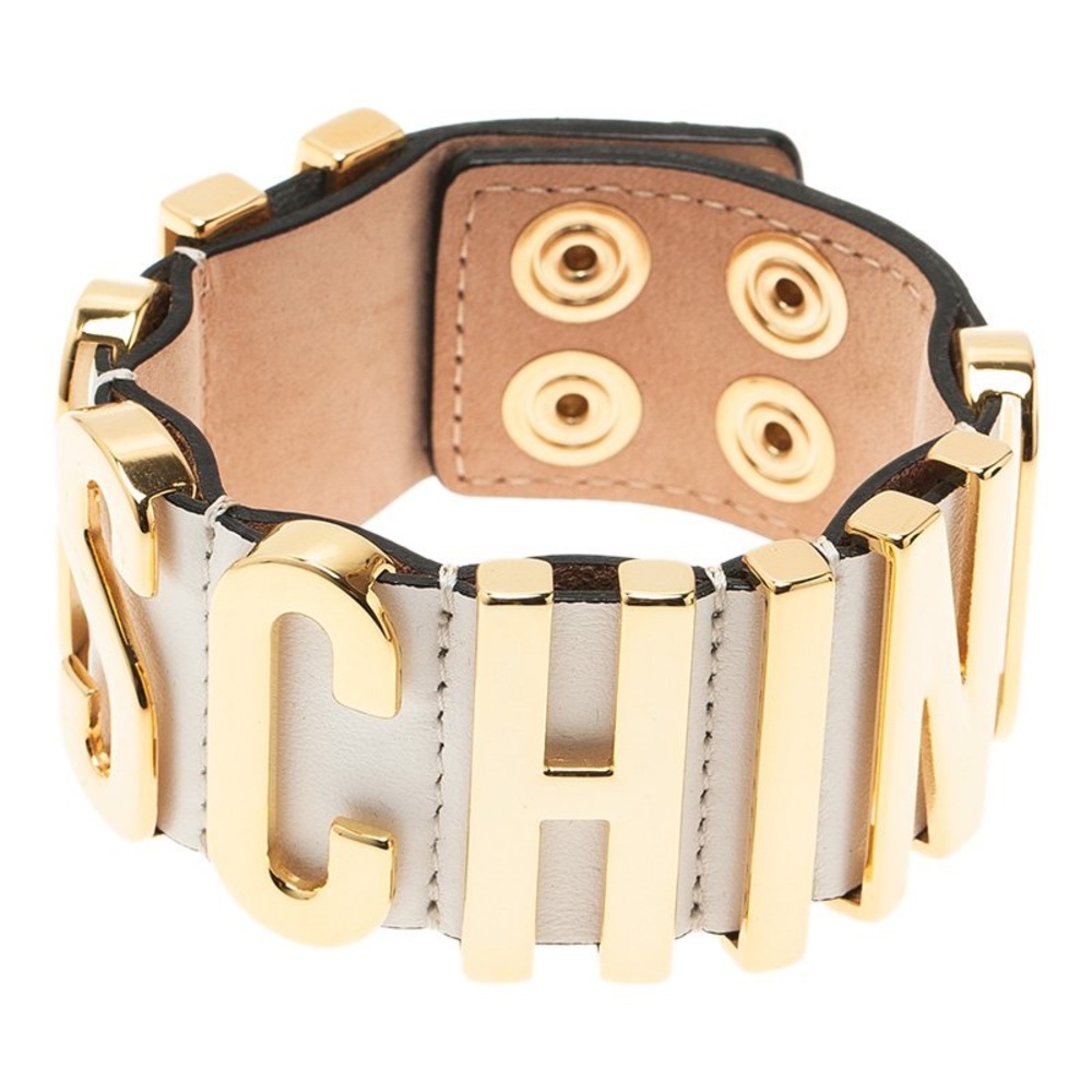 Moschino white leather gold hardware bracelet
